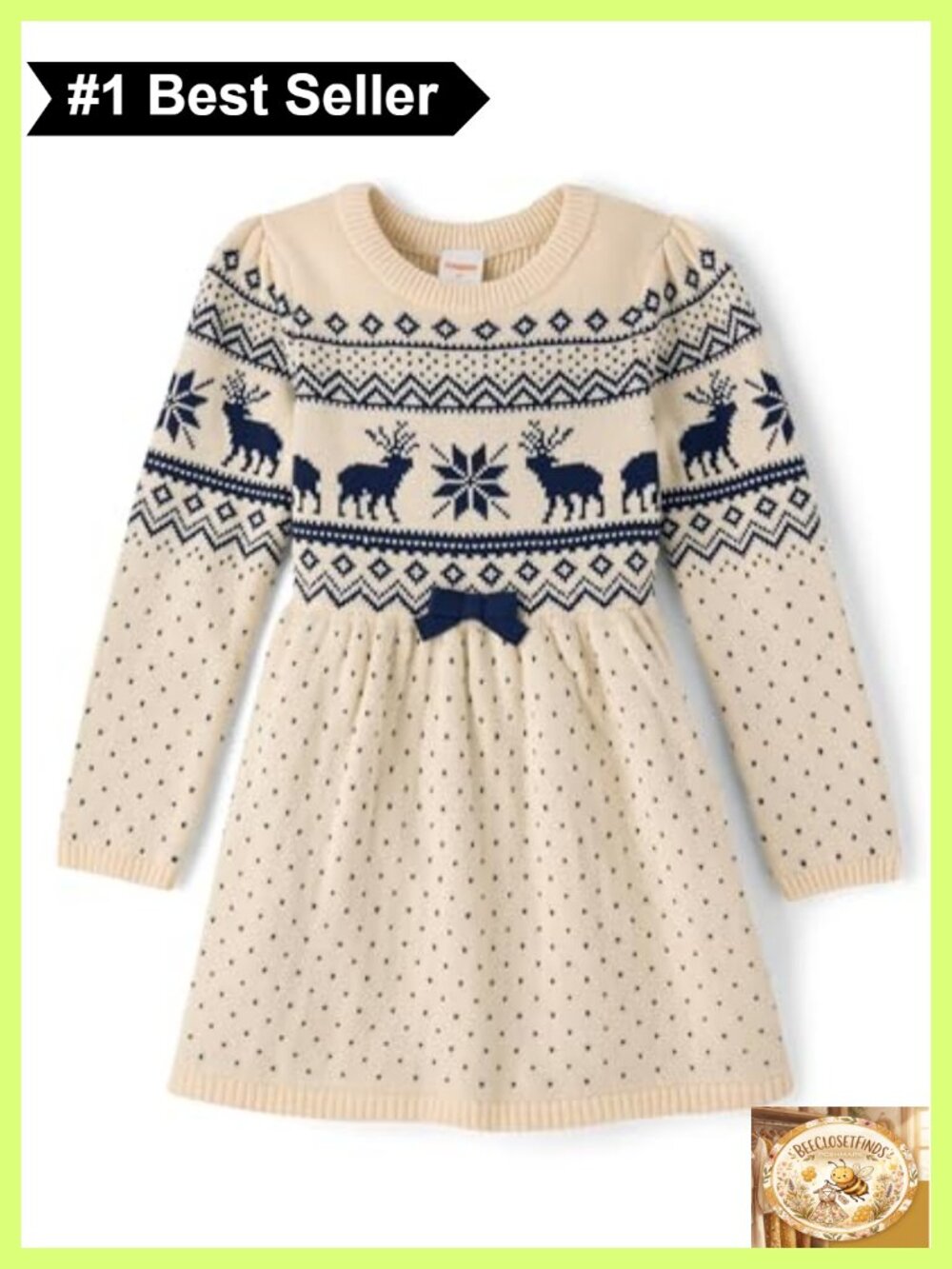 Girls Long Sleeve Sweater Dress Fair Isle Pullover Above Knee Crew Neck
